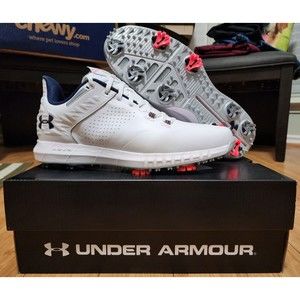 Under Armour Men's UA HOVR Drive 2 WIDE Spiked Golf Shoes White/Metallic Silver